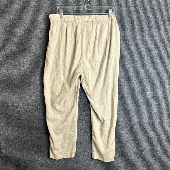 J Jill Womens Pull On Linen Stretch Pants Size Large Beige Button Cuff Neutral - Picture 2 of 8